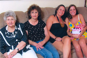 In my home, left to right: Madeline McElroy, Mary Martin, Kim Miller Kerr, Haley and Baby Carter Ann.
